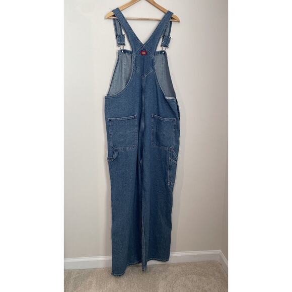 Dickies Bib Overalls Blue Denim Carpenter Workwear Baggy USA Conductor Men 40x32 - Picture 2 of 12